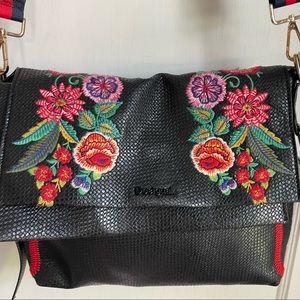 Desigual embroidered floral purse with 2 straps! Excellent New Condition.